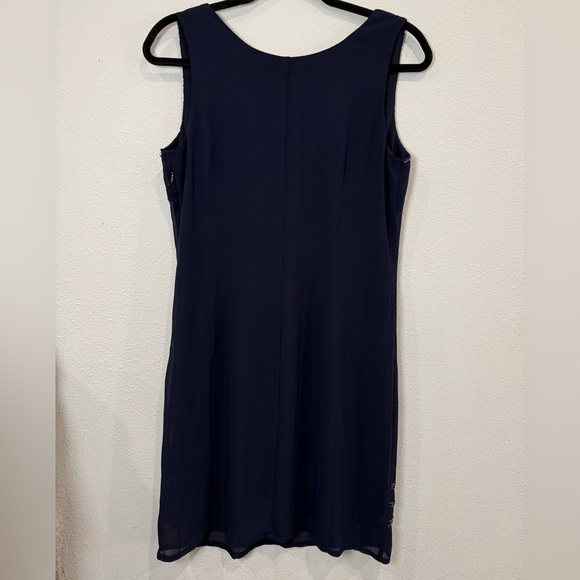 VENUS Navy Beaded V-Neck Sleeveless Dress Size 2 Double Layer Sheer Overlay - Picture 6 of 12